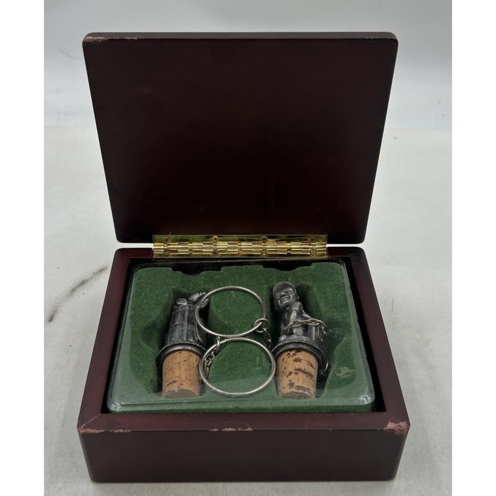 VTG Golf Wine Bottle Stopper Set Pewter Cork Golfer & Bag 3 in. Boxed Gift Decor